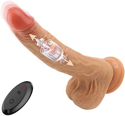 Thrusting Realistic Dildo for Women with 3 Telescopic Speeds 9 Vibration Modes Independently Remote Control, Silicone Vibrator for G Spot Clitoral Anal Stimulation Huge Penis Adult Sex Toy 24cm