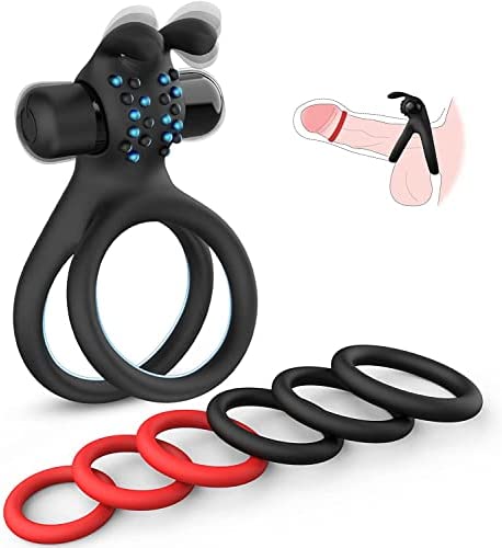 Dual Vibrating Cock Ring Sex Toys for Men, 7 Sizes Silicone Penis Rings with Vibrator for Longer Harder Stronger Erection,Wand Bullet Vibrators Adult Toys Sex Toys4mens UK Sex Toys4couples Men & Women