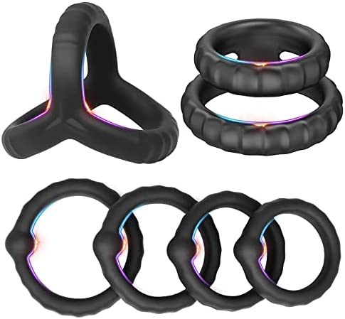 Silicone Penis Rings Set, 6 Different Sizes Cock Rings for Erection Enhancing, Long Lasting Stronger Men Sex Toy, Ultra Soft Strechy Safe Adult Sex Toys & Games Black (Black)