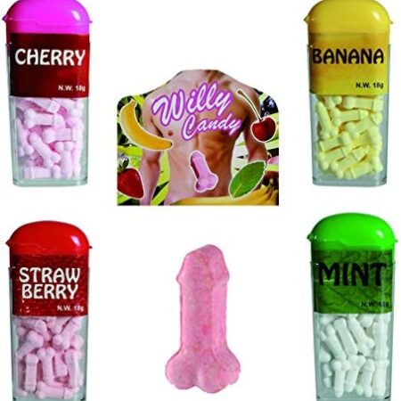 4 Packets of Willy/Penis shaped STRAWBERRY Flavour Candy Sweets, A Naughty,Fun edible treat! Ideal for Hen Parties & Sexy Santa!