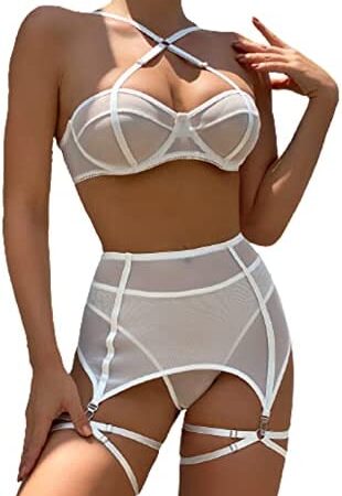 AMhomely Sexy Lingerie Sets with Garter Belt for Women Lace Bedroom Outfits Ladies Naughty Underwear Female Elegant Nighties Babydoll Intimates for Wedding Anniversary