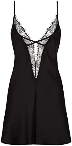 Ann Summers - Black Cherryann Chemise Night Dress for Women, Satin Chemise Nightie Shoulder Strap with Lace Trims, Women's Nightwear, Women's Lingerie Sets