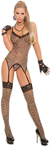 Elegant Moments Women's Leopard Print Camisette, G-String and Matching Stockings
