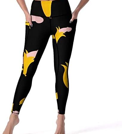 Funny Banana Penis Women's Yoga Pants With Pockets High Waist Workout Leggings Sports Trousers