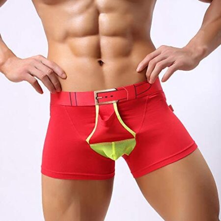 HDDNZH Men'S Underwear,Sexy Fashion Pockets Red Boxer Shorts Brand Men Underwear Boxer Cotton Body Sexy Gay Penis Pouch Underpants Breathable Comfortable Stretch Boxer Briefs
