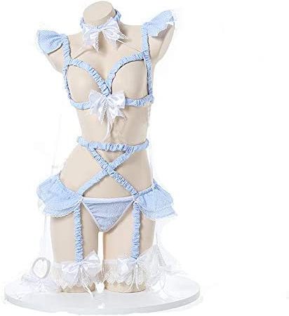 JasmyGirls Sexy Cosplay Lingerie Set Kawaii Anime Lolita Underwear Roleplay Outfit Plaid Bra Pantie Pajama with Choker Garter Belt