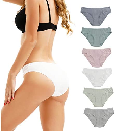 KNITLORD Women's Cotton Stretch Bikini Panties Comfort Rib Underwear 6 Pack