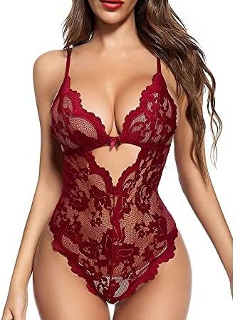 KOEMCY Sexy Lingerie Sexy Backless Teddy Lingerie Naughty One Piece Lace Babydoll Negligees Underwear Sexy Bodysuit for Women