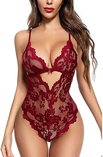 KOEMCY Sexy Lingerie Sexy Backless Teddy Lingerie Naughty One Piece Lace Babydoll Negligees Underwear Sexy Bodysuit for Women