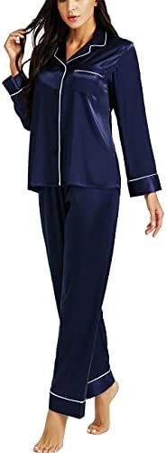 LONXU Womens Silk Satin Pajamas Set Sleepwear Loungewear XS~3XL Plus_Gifts
