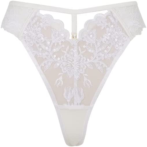 Ann Summers The Icon White Lace Thong for Women with Eyelass Trim and Charm Detail, Lace String Lingerie, Women's Knickers - Everyday Underwear for Women, White