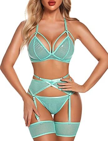 EVELIFE Women Lingerie Set with Garter Belt 4 Pieces Bra and Panty Sets High Waisted Suspenders Underwear No Stockings