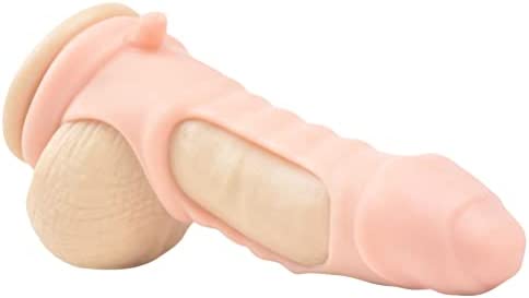PleasureBox Ribbed Shaft Penis Sleeve Cock Ring Extra Stimulation, Flesh