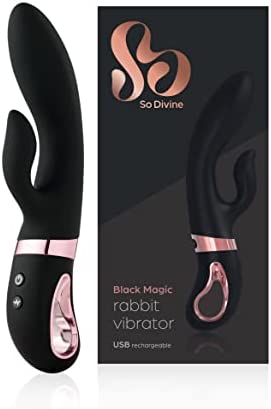 So Divine Black Magic 12 Function Rabbit Vibrator- USB Rechargeable Sex Toy for Women- Body Safe Silicone - Waterproof - Discreet delivery.