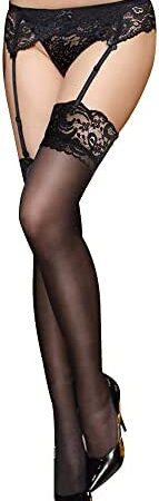 TOEECY Women Lingerie Set with Suspenders and Stockings Sexy Lace 4 Strap Slim Garter Belt Thigh Garter Suspender Belt Erotic Clothing Stretch Socksgarter (Black,XL)