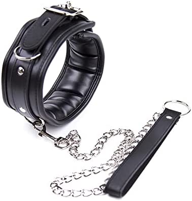 Magicnitz Adjustable PU Leather Choker Padded SM Neck Collar With Chain Lead Leash Restraint Adult Couple Sex Toy