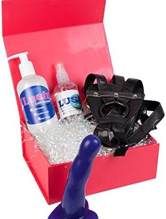 Sh! Best Strap On Dildo Kit : S (Fits 10-12) Top-Selling Lesbian Strapon Sex Set: 6 inch Dildo, Leather Harness, Lube & Toy Cleaner Save £5